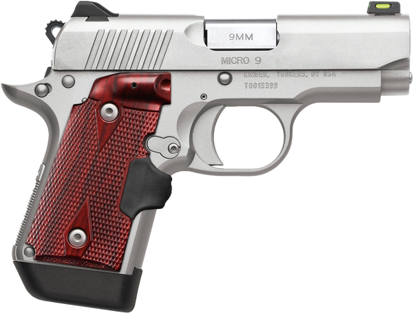 Kimber Mfg.,inc 3700482 Micro 9  Stainless Steel 9mm 7+1 3.15" Satin Silver Slide Rosewood Grip