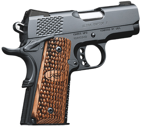 Kimber Mfg, Inc 3200150CA Raptor II Ultra *CA Compliant 45 ACP 7+1 3" Stainless Match Grade Barrel, Matte Black Serrated Steel Slide, Matte Black Aluminum Frame w/Beavertail, Zebrawood Grip