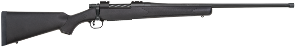 Mossberg 28248 Patriot  Full Size 7mm PRC 3+1 24" Matte Blued Fluted Threaded Barrel, Drilled & Tapped Matte Blued Stainless Steel Receiver, Black Fixed Synthetic Stock