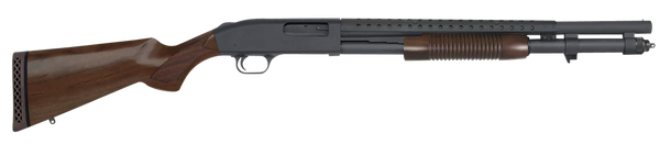 Mossberg 52150 590 Retrograde 12 Gauge Pump 3" 8+1 20" Matte Blued Heat Shield Barrel, Matte Blued Drilled & Tapped Receiver,  Fixed Walnut Stock