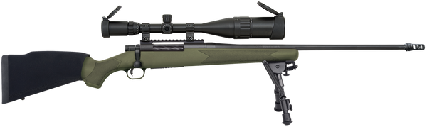 Mossberg 28122 Patriot Night Train 300 Win Mag Caliber with 3+1 Capacity, 24" Barrel, Matte Blued Metal Finish, OD Green Stock Right Hand Includes 6-24x50mm Scope & Bipod