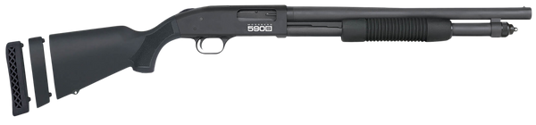 Mossberg 51607 590S  Compact 12 Gauge Pump 3" 5+1 18.50" Matte Blued Stainless Steel Barrel, Black Drilled & Tapped Receiver, Adj LOP Black Synthetic Stock
