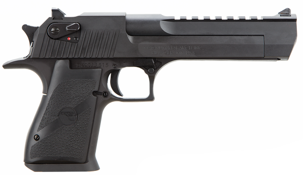 Magnum Research DE44 Desert Eagle Mark XIX 44 Rem Mag Caliber with 6" Picatinny Rail Barrel, 8+1 Capacity, Overall Black Finish Carbon Steel, Beavertail Frame, Serrated Slide & Rubber Grip