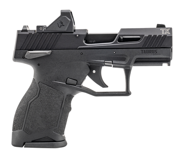 Taurus 1-TX22131-RD TX22 w/Optic Compact 22 LR 13+1 3.60" Matte Black Barrel, Black Hard Coat Anodized Serrated w/Optic Slide, Black Polymer Frame w/Accessory Rail, Textured Grip, Viridian RFX-11 Gree