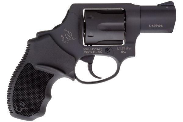 Taurus 2-856021CH 856  Small 38 Special +P 6 Shot 2" Matte Black Carbon Steel Barrel, Cylinder & Frame, Black Finger Grooved Rubber Grip, Transfer Bar Safety, Concealed Hammer