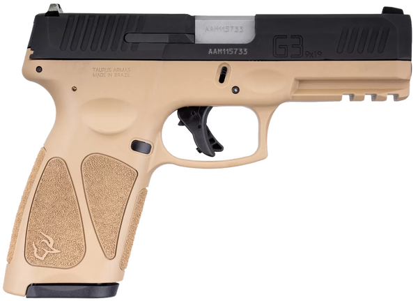 Taurus 1G3B941T15 G3  9mm Luger 15+1 4" Matte Stainless Steel Barrel, Matte Black Tenifer Cerakote Serrated Alloy Steel Slide, Tan Polymer Frame w/Picatinny Rail, Tan Polymer Grip, Right Hand