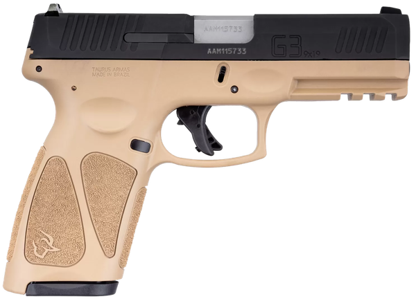 Taurus 1G3B941T15 G3  9mm Luger 15+1 4" Matte Stainless Steel Barrel, Matte Black Tenifer Cerakote Serrated Alloy Steel Slide, Tan Polymer Frame w/Picatinny Rail, Tan Polymer Grip, Right Hand