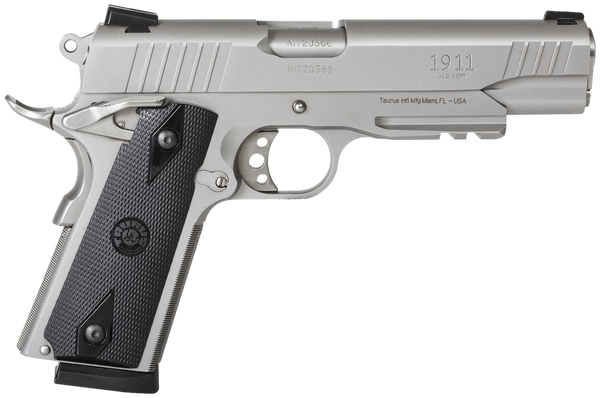 Taurus 1191109SS1 1911  45 ACP 8+1 5" Barrel, Overall Matte Stainless Steel Finish, Picatinny Rail/Beavertail Frame, Serrated Slide & Checkered Polymer Grip Includes 2 Mags