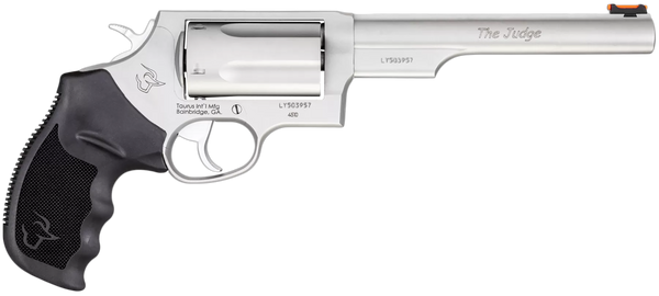 Taurus 2-441069T Judge  Compact 45 Colt (Long Colt)/410 Bore 5 Shot 6.50" Matte Stainless Steel Barrel, Cylinder & Frame, Black Ribber Grip, Transfer Bar Safety, Exposed Hammer