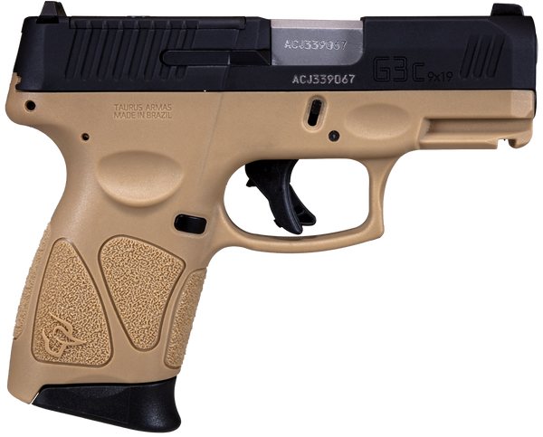 Taurus 1G3CP931T G3C  9mm Luger Caliber with 3.26" Barrel, 12+1 Capacity, Brown Polymer with Picatinny Rail Frame, Serrated Matte Black Tenifer Steel with T.O.R.O Optic Cut Slide, & Brown Polymer Grip