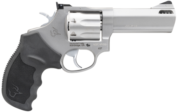 Taurus 2-627049 Tracker 627 Medium 357 Mag/38 Special +P 7 Shot 4" Matte Stainless Steel Barrel, Cylinder & Frame, Black Ribber Grip, Transfer Bar Safety, Exposed Hammer