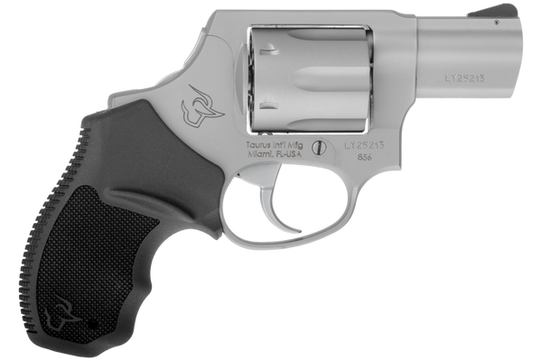 Taurus 2-856029CH 856  Small 38 Special +P 6 Shot 2" Matte Stainless Steel Barrel, Cylinder & Frame, Black Finger Grooved Rubber Grip, Transfer Bar Safety, Concealed Hammer