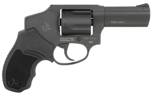 Taurus 2-850131 850  Small 38 Special 5 Shot 3" Matte Black Alloy Steel Barrel, Cylinder & Frame, Black Rubber Grip, Transfer Bar Safety, Concealed Hammer