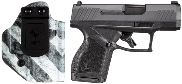 Taurus 1-GX4M931-CK7 GX4  9mm Luger 11+1 3.06" Satin Black DLC Steel Barrel, Black Nitride Serrated Slide, Black Polymer Frame w/ Interchangeable Backstrap Grips Includes B&W US Flag Holster