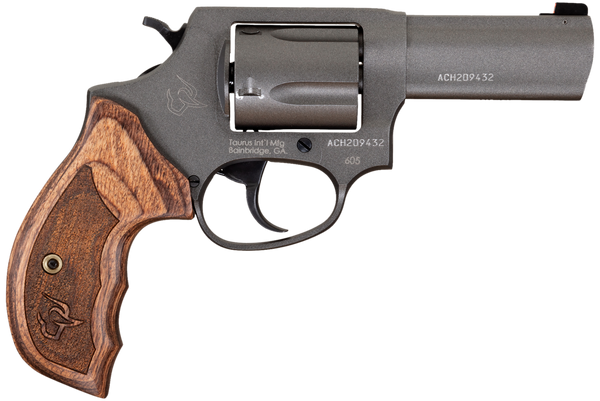 Taurus 2-6053CNS 605 Defender Small 357 Mag/38 Special +P 5 Shot 3" Tungsten Gray Cerakote Stainless Steel Barrel, Cylinder & Frame, Altamont Wood Grip, Transfer Bar Safety, Exposed Hammer