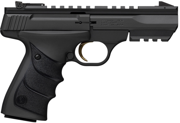 Browning 051602490 Buck Mark Black Label URX 22 LR 10+1 5.50" Matte Blued Contoured Barrel, Matte Black Serrated Slide, Matte Black Aluminum Frame w/Picatinny Rail, Black UFX Overmolded Grip