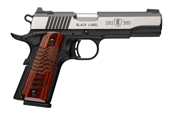 Browning 051122492 1911 Black Label Medallion Pro 250 Full Size 380 ACP 10+1 4.25" Matte Stainless Barrel, Blackened w/Silver Polished Flats Stainless Steel Serrated Slide, Matte Black Polymer Frame w