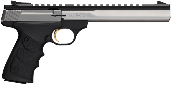 Browning 051508490 Buck Mark Contour 22 LR 10+1 7.25" Contoured Barrel, Matte Stainless Serrated Steel Optic Ready Slide, Matte Black Aluminum Frame, Finger Grooved Black Ultragrip RX Grip
