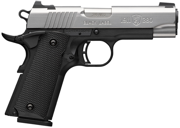 Browning 051119492 1911 Black Label Compact 380 ACP 8+1 3.63" Stainless Steel Barrel, Satin Stainless Steel Serrated Slide, Matte Black Polymer Frame, Black Polymer Grip