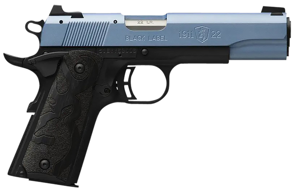 Browning 051897490 1911 Black Label Full Size Frame 22 LR 10+1, 4.25" Matte Stainless Steel Barrel, Polar Blue Cerakote Serrated Slide, Matte Black Polymer Frame w/Beavertail, Black Laminate Wood Grip