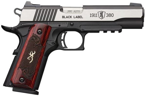 Browning 051969492 1911-380 Black Label Medallion Pro 380 ACP 4.25" 8+1 Matte Black Stainless Steel with Black Accents Rosewood with Integrated Gold Buck Mark Inlay Grip Fixed 3-Dot Picatinny Rail
