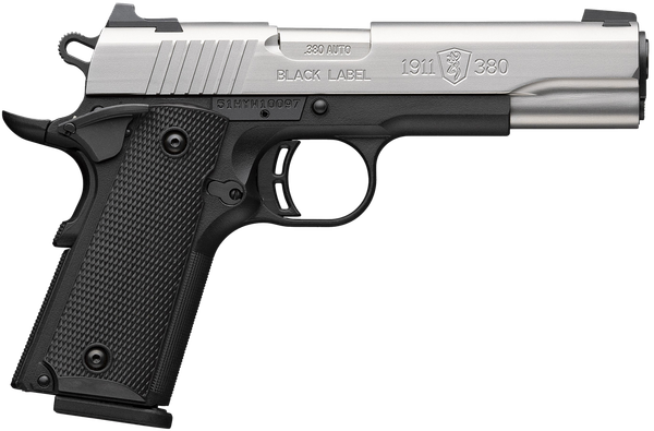 Browning 051118492 1911 Black Label Full Size 380 ACP 8+1 4.25" Stainless Steel Barrel, Satin Stainless Steel Serrated Slide, Matte Black Polymer Frame, Black Polymer Grip