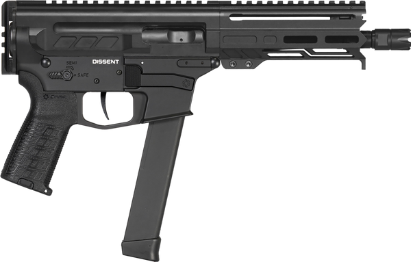 CMMG 99A68A2AB Dissent MKGS 9mm Luger 33+1 6.50", Black, Picatinny Brace Adapter, 5.50" M-LOK Handguard, Left Side Charging Handle, Zeroed Linear Comp, TriggerTech Trigger (Glock Mag Compatible)