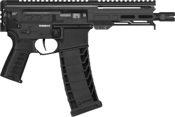 CMMG 94A6867AB Dissent MK4 9mm Luger 33+1 6.50", Black, Picatinny Brace Adapter, 5.50" M-LOK Handguard, Left Side Charging Handle, Zeroed Linear Comp, Zeroed Drop-In Single Stage Trigger