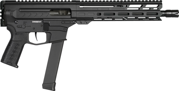 CMMG 99A806DAB Dissent MKGS 9mm Luger 33+1 10.50", Black, Picatinny Brace Adapter, 5.50" M-LOK Handguard, Left Side Charging Handle, Zeroed Linear Comp, Zeroed Drop-In Single Stage Trigger