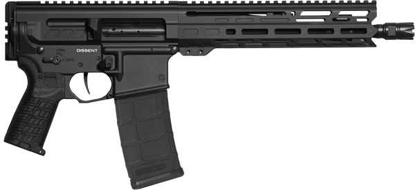 CMMG 30AC278AB Dissent MK4 300 Blackout 30+1 10.50", Black, Picatinny Brace Adapter, 9.60" M-LOK Handguard, Left Side Charging Handle, Zeroed Linear Comp, TriggerTech Trigger, Adj. Gas Block