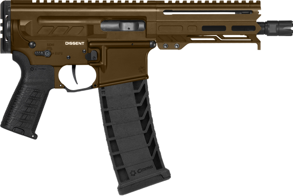 CMMG 94A6867MB Dissent MK4 9mm Luger 33+1 6.50", Midnight Bronze Rec, Picatinny Brace Adapter, 5.50" M-LOK Handguard, Left Side Charging Handle, Zeroed Linear Comp, Zeroed Drop-In Single Stage Trigger