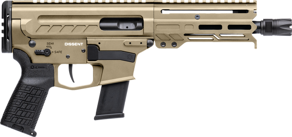 CMMG 45A4C0FCT Dissent MKG 45 ACP 13+1 6.50" Black Nitride Medium Taper Threaded Barrel, CMMG 5.5" M-LOK Handguards, Coyote Tan Cerakote Aluminum Picatinny Rail Receiver, CMMG Zeroed Grips