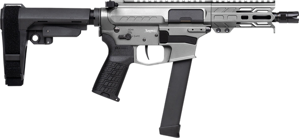 CMMG 99A290FTNG Banshee FE MkGs 9mm Luger 33+1 5" Black Nitride Threaded Barrel, M-LOK Handguard, Tungsten Cerakote Aluminum Receiver w/Picatinny Rail, Black Polymer CMMG RipBrace, CMMG Zeroed Grip