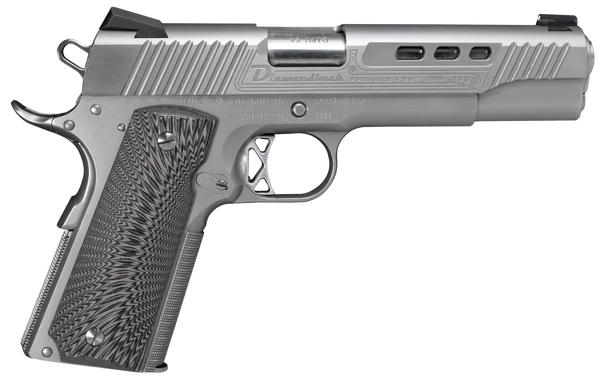 Diamondback DB1911SS 1911 Limited Edition 45 ACP 8+1 5" Stainless Match Grade Barrel, Ported/Serrated Stainless Steel Slide & Frame w/Beavertail, Black G10 Grip