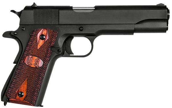 Auto-Ordnance 1911BKOW 1911 A1 GI Spec 45 ACP 7+1, 5" Stainless Steel Barrel, Matte Black Serrated Carbon Steel Slide & Frame w/Beavertail, Checkered Wood w/Integrated US Logo Grip