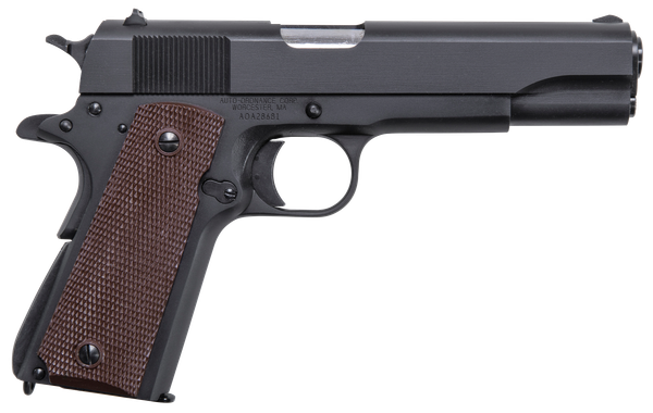 Auto-Ordnance 1911BKO9 1911 A1 GI Spec 9mm Luger 9+1, 5" Stainless Steel Barrel, Matte Black Serrated Carbon Steel Slide & Frame w/Beavertail, Brown Checkered Polymer Grip