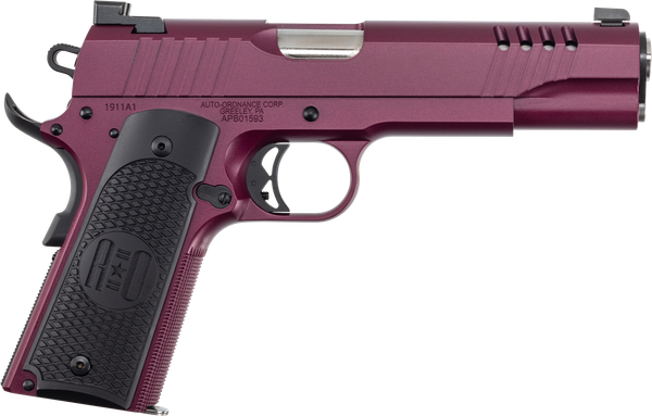 Auto-Ordnance 1911TCAC9 1911  45 ACP 7+1 5" Stainless Steel Barrel, Serrated Stainless Steel Slide, Black Cherry Cerakote Steel Frame w/Beavertail, Armor Black Cerakote Engraved Aluminum Grip