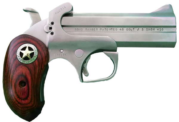 Bond Arms BARR Rustic Ranger  45 Colt (LC) 410 Gauge 2rd Shot 4.25" Matte Stainless Stainless Stainless Steel Frame Rosewood w/Integrated Star Grips