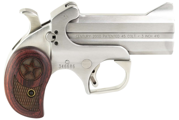 Bond Arms BAC2K Century 2000 45 Colt (LC)/410 Gauge 2rd 3.50"  Stainless Steel Double Barrel & Frame, Auto Extractor & Rebounding Hammer, Blade Front/Fixed Rear Sights, Rosewood Grip, Manual Safety