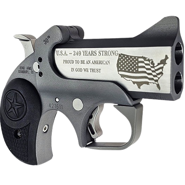 Bond Arms BA30TH-45LC/410 30th Anniversary  45 Colt (Long Colt)/410 Gauge 2 Shot 3" Engraved Matte Stainless Steel Barrel & Rough Matte Stainless Steel Frame, Black Rubber Grips
