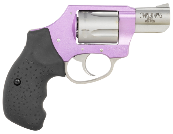 Charter Arms 53841 Undercover Lite Lavender Lady Small 38 Special 5rd 2" Stainless Steel Barrel & Cylinder, Lavender Aluminum Frame, Black Finger Grooved Rubber Grip, Concealed Hammer