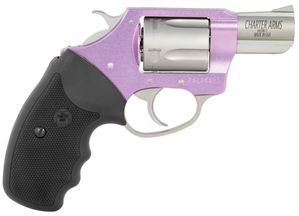 Charter Arms 53840 Undercover Lite Lavender Lady Small 38 Special 5rd 2" Stainless Steel Barrel & Cylinder, Lavender Aluminum Frame, Black Finger Grooved Rubber Grip, Exposed Hammer