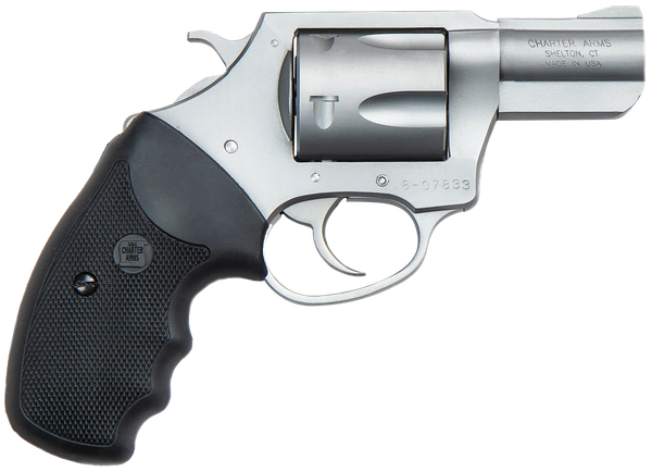 Charter Arms 79920 Pitbull  Large 9mm Luger, 5 Shot 2.20" Matte Stainless Steel Barrel, Cylinder & Frame w/Black Finger Grooved Rubber Grip