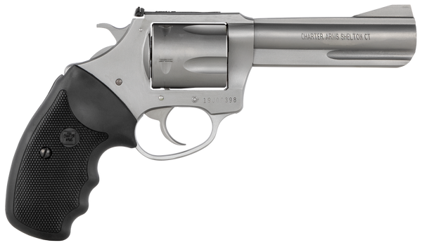 Charter Arms 79942 Pitbull  Large 9mm Luger 5 Shot 4.20" Matte Stainless Steel Barrel, Cylinder & Frame w/Black Finger Grooved Rubber Grip