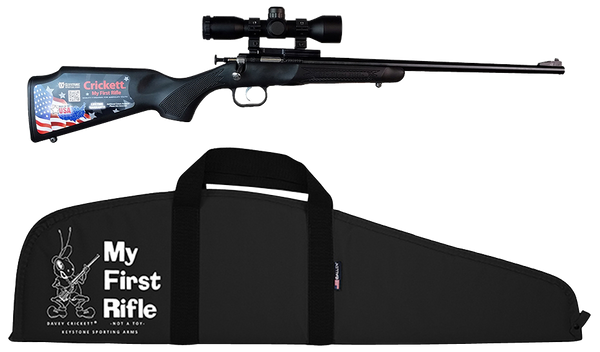 Crickett KSA2240BSC Youth Package 22 LR 1rd 16.12" Blued Barrel & Receiver, Black Synthetic Stock w/11.5" LOP, Rebounding Firing Pin Safety Includes 4x32 Scope, KSA301 Scope Mount Kit & Soft Rifle Cas