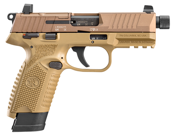FN 66101006 502 Tactical 22 LR 10+1/15+1, 4.60" Black Steel Threaded Barrel, Flat Dark Earth Optic Ready/Serrated Slide & Polymer Frame w/Picatinny Rail, FDE Textured Polymer Grip, Ambidextrous