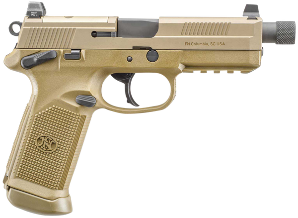 FN 66982 FNX Tactical 45 ACP 10+1 5.30" Black Steel Threaded Barrel, Flat Dark Earth Optic Cut/Serrated Steel Slide & Polymer Frame w/Picatinny Rail, FDE Interchangeable Backstrap Grip, Ambidextrous