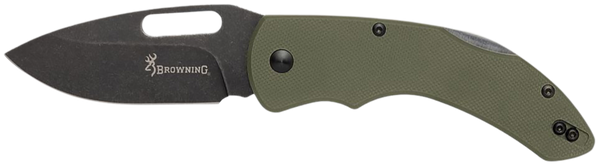 Browning 3220506B Hidden Hollow  EDC Large 3" Folding Drop Point Plain Black Oxide Stonewashed D2 Steel Blade, OD Green G10 Handle