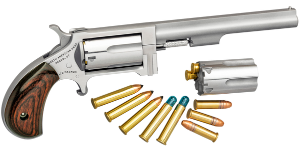North American Arms SWC4 Sidewinder *CA Compliant 22 LR/22 WMR 5 Shot 4" Stainless Steel Barrel, Stainless Steel Frame, Stainless Cylinder, Rosewood Birdshead Grip, Exposed Hammer