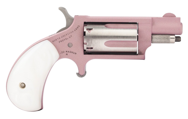 North American Arms 22MSROSE Mini-Revolver  22 WMR 5 Shot 1.13" Rose Gold Cerakote Stainless Steel Barrel & Frame, Rose Gold/Stainless Cylinder, White Pearlite Grip, Stainless Exposed Hammer,